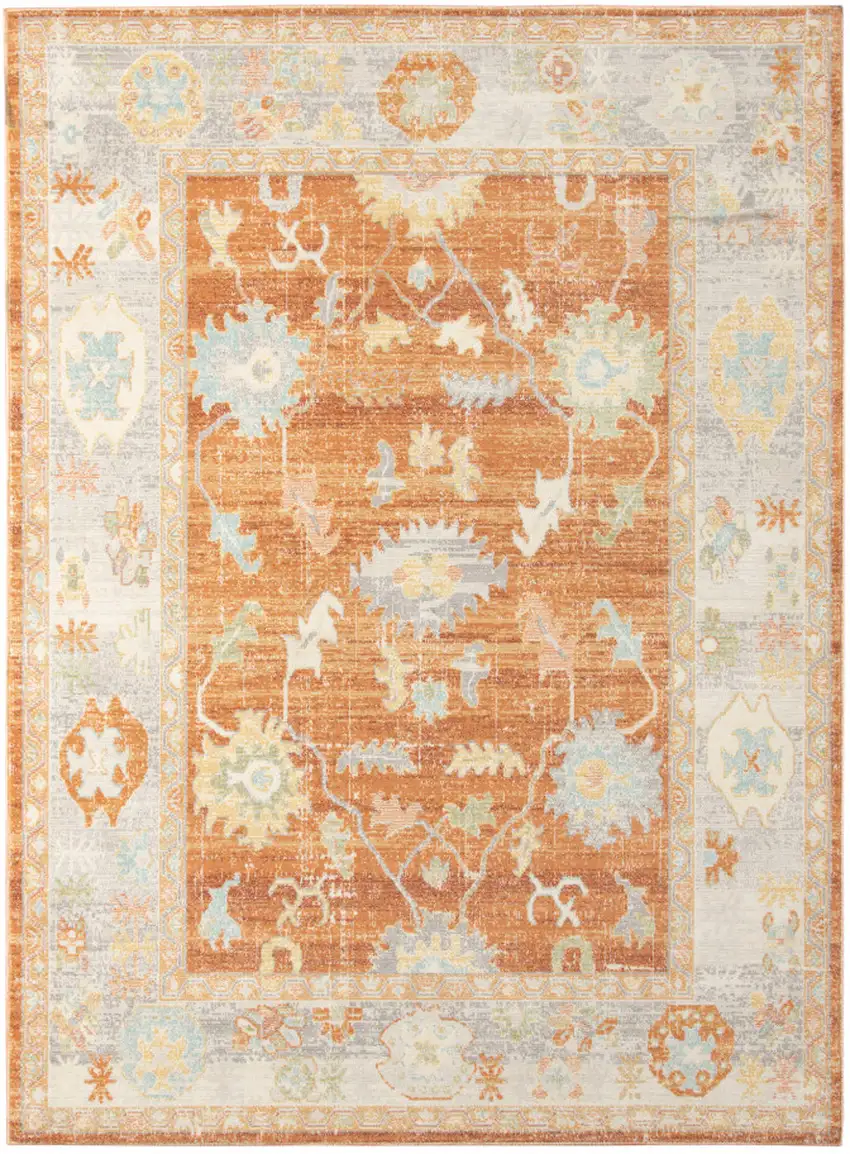 Blue and Orange Floral Stain Resistant Indoor Outdoor Area Rug Photo 2