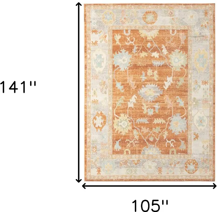 Blue and Orange Floral Stain Resistant Indoor Outdoor Area Rug Photo 8