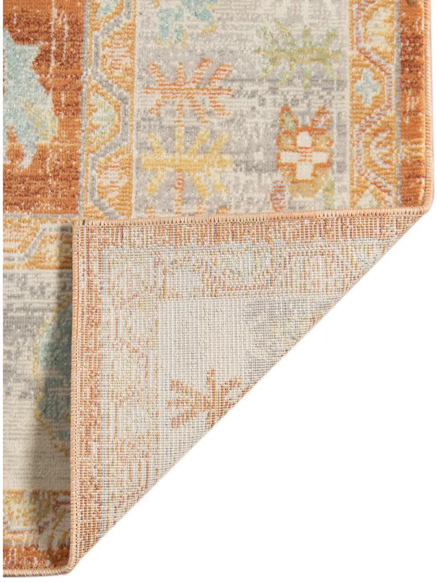 Blue and Orange Floral Stain Resistant Indoor Outdoor Area Rug Photo 4