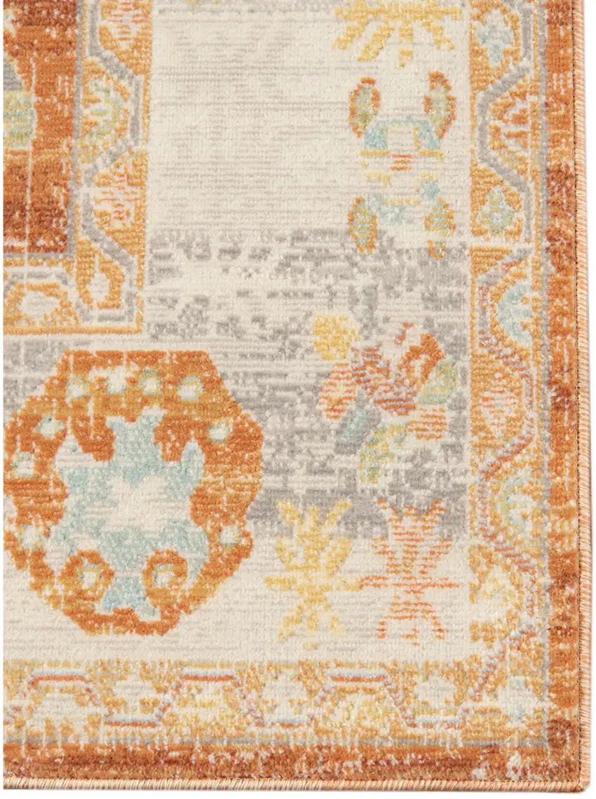 Blue and Orange Floral Stain Resistant Indoor Outdoor Area Rug Photo 3