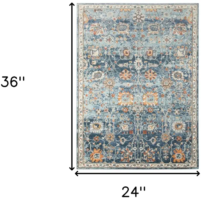 Blue and Orange Floral Stain Resistant Indoor Outdoor Area Rug Photo 7