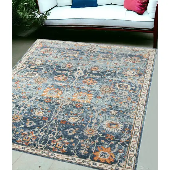 Blue and Orange Floral Stain Resistant Indoor Outdoor Area Rug Photo 1