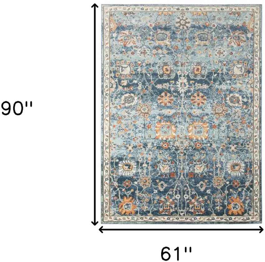 Blue and Orange Floral Stain Resistant Indoor Outdoor Area Rug Photo 7