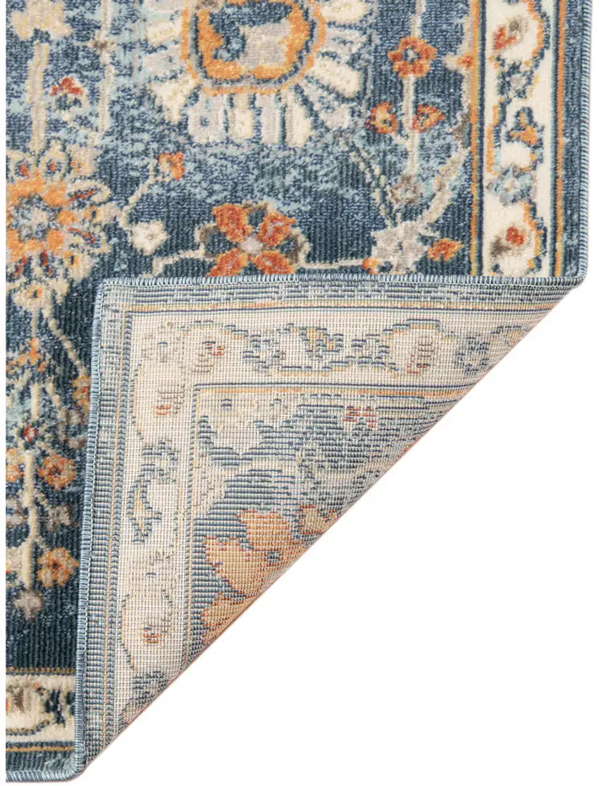 Blue and Orange Floral Stain Resistant Indoor Outdoor Area Rug Photo 4