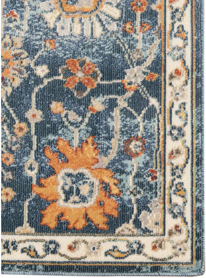 Blue and Orange Floral Stain Resistant Indoor Outdoor Area Rug Photo 3