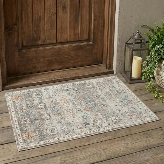 Blue and Orange Floral Stain Resistant Indoor Outdoor Area Rug Photo 1