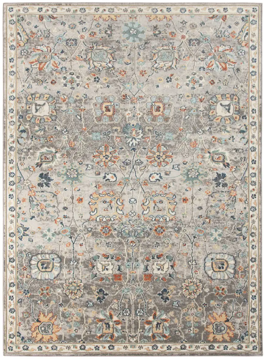 Blue and Orange Floral Stain Resistant Indoor Outdoor Area Rug Photo 2