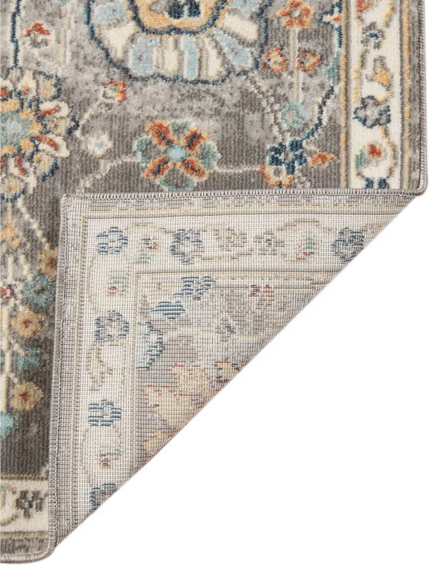 Blue and Orange Floral Stain Resistant Indoor Outdoor Area Rug Photo 4