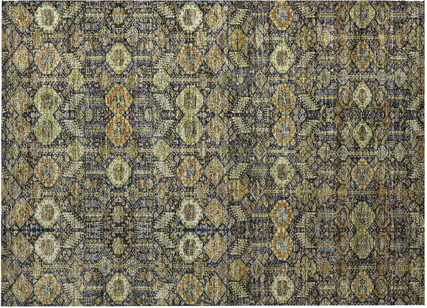 Blue and Orange Floral Washable Non Skid Indoor Outdoor Area Rug Photo 5