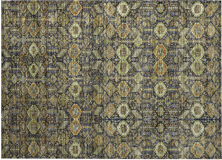 Blue and Orange Floral Washable Non Skid Indoor Outdoor Area Rug Photo 2