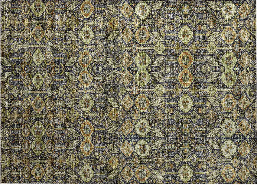 Blue and Orange Floral Washable Non Skid Indoor Outdoor Area Rug Photo 2
