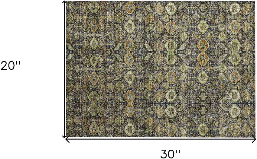 Blue and Orange Floral Washable Non Skid Indoor Outdoor Area Rug Photo 3