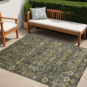 Photo of Blue and Orange Floral Washable Non Skid Indoor Outdoor Area Rug