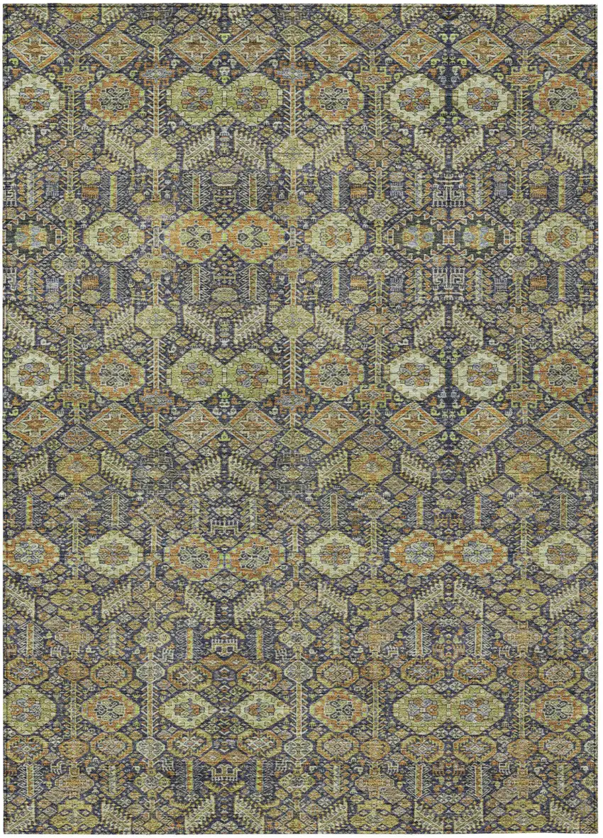 Blue and Orange Floral Washable Non Skid Indoor Outdoor Area Rug Photo 2
