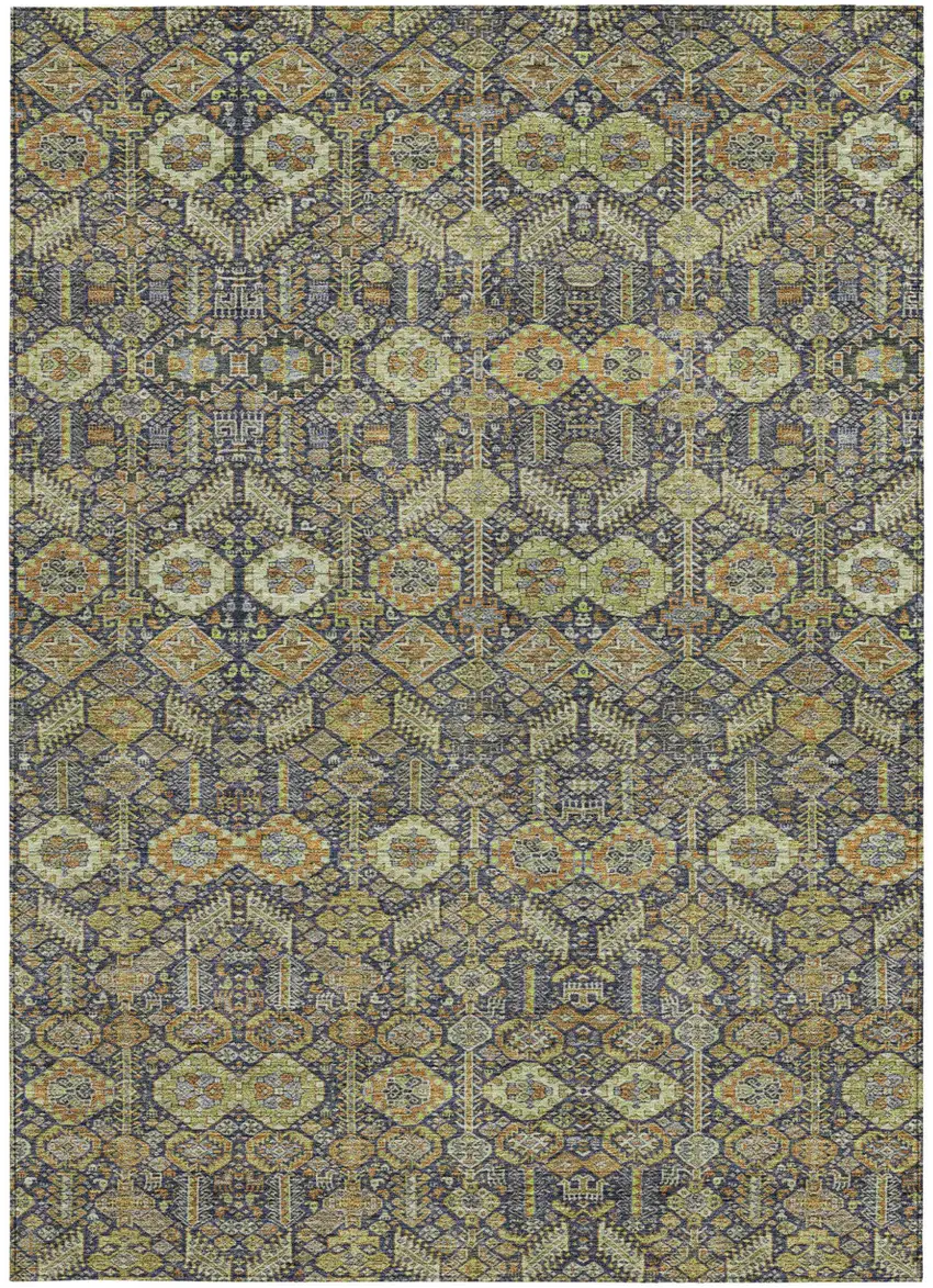 Blue and Orange Floral Washable Non Skid Indoor Outdoor Area Rug Photo 5