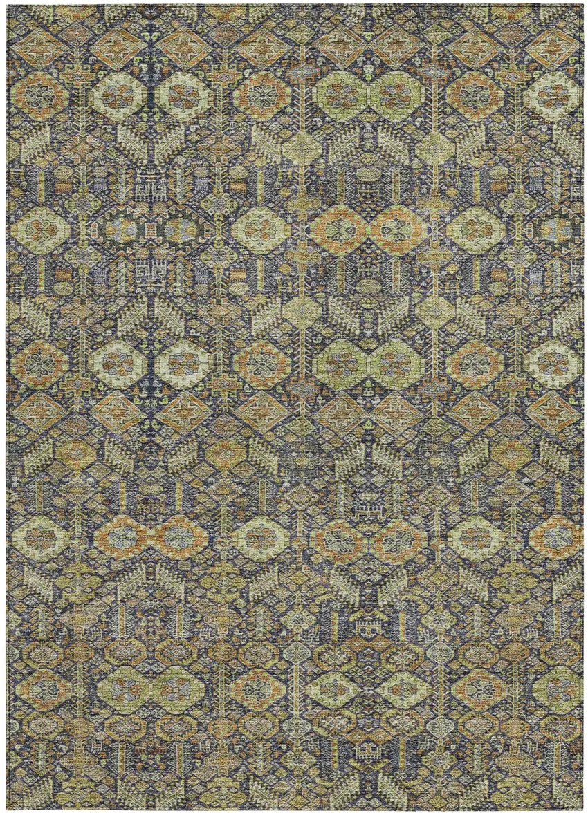 Blue and Orange Floral Washable Non Skid Indoor Outdoor Area Rug Photo 5