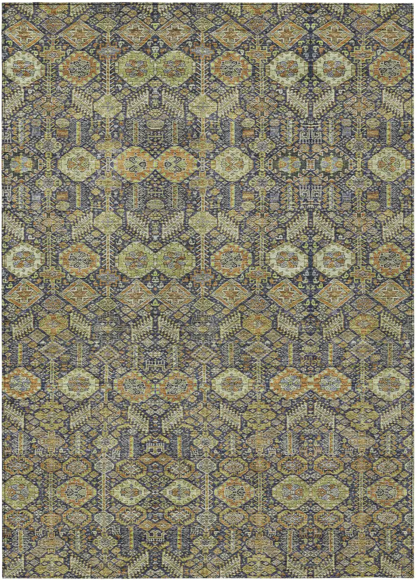 Blue and Orange Floral Washable Non Skid Indoor Outdoor Area Rug Photo 2