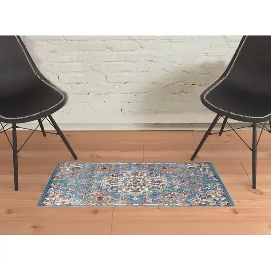 Blue and Orange Medallion Power Loom Area Rug Photo 3