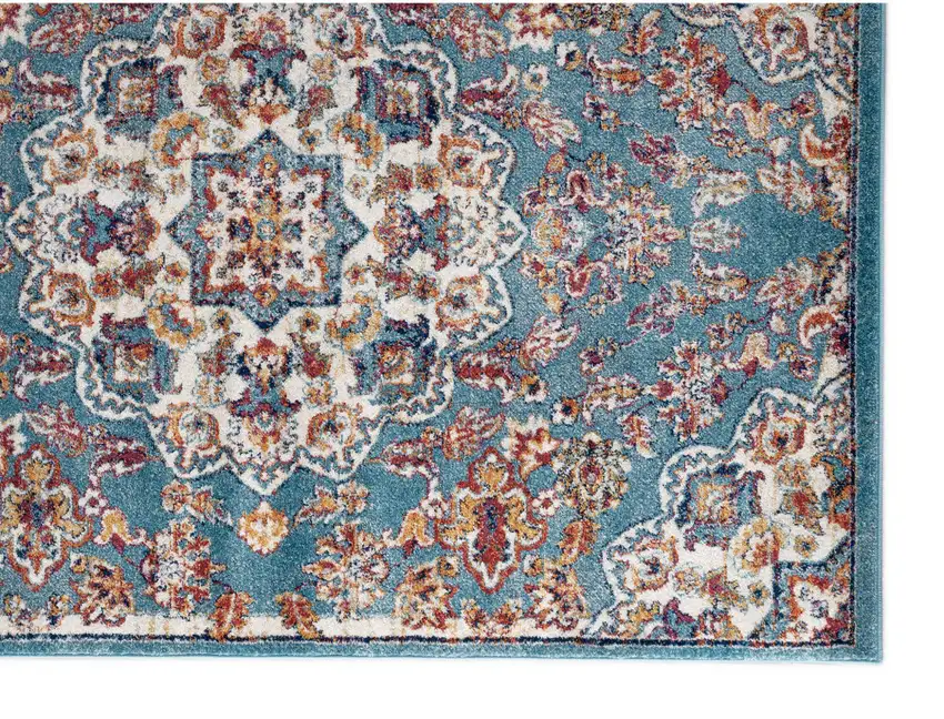 Blue and Orange Medallion Power Loom Area Rug Photo 2