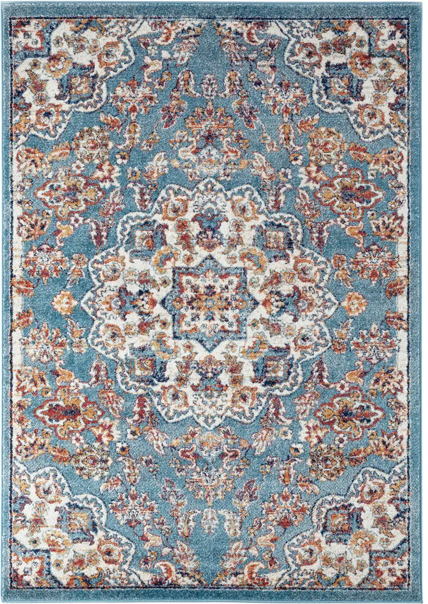 Blue and Orange Medallion Power Loom Area Rug Photo 1