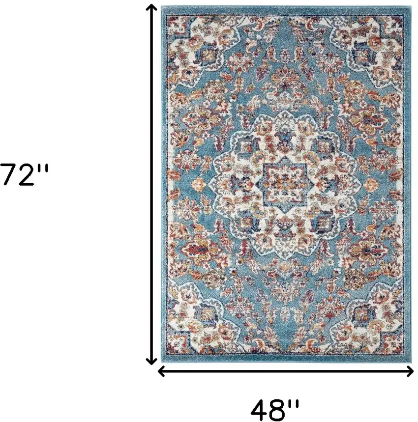 Blue and Orange Medallion Power Loom Area Rug Photo 7