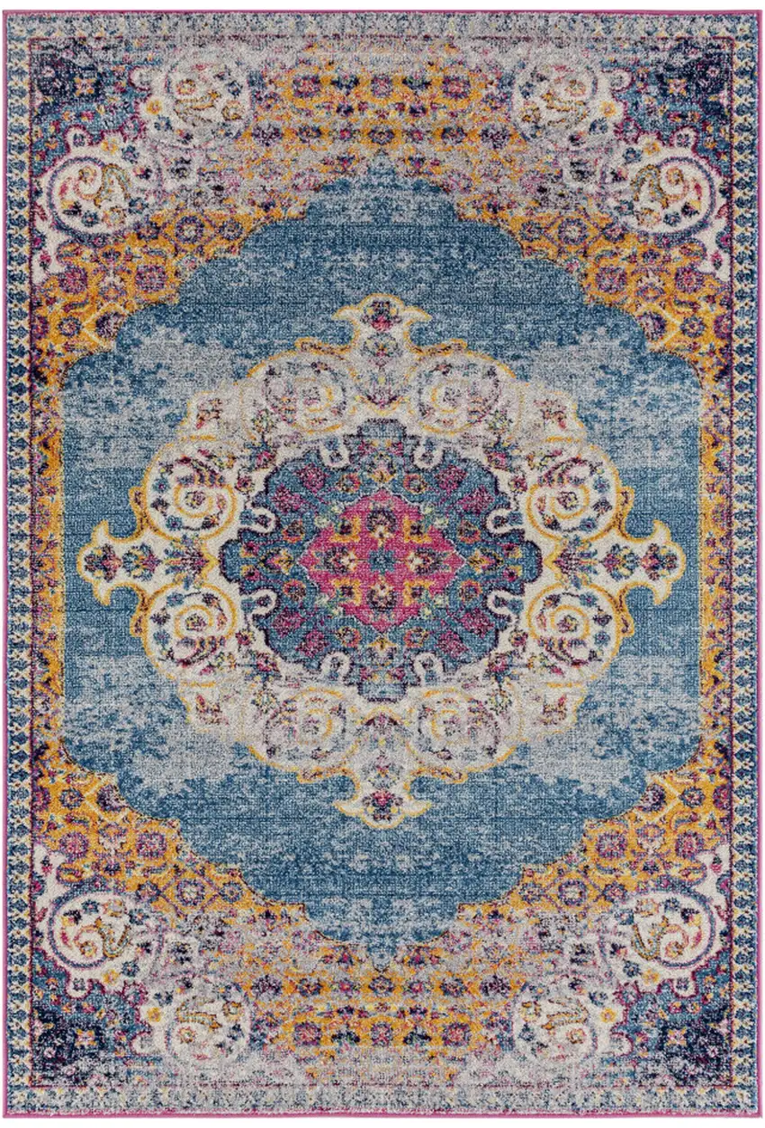 Blue and Orange Medallion Power Loom Area Rug Photo 1