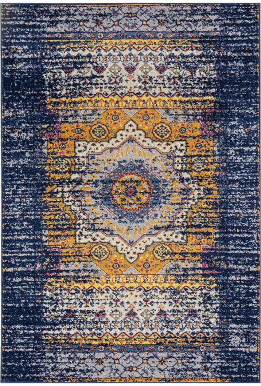 Blue and Orange Medallion Power Loom Area Rug Photo 1