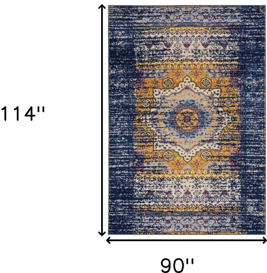 Blue and Orange Medallion Power Loom Area Rug Photo 6