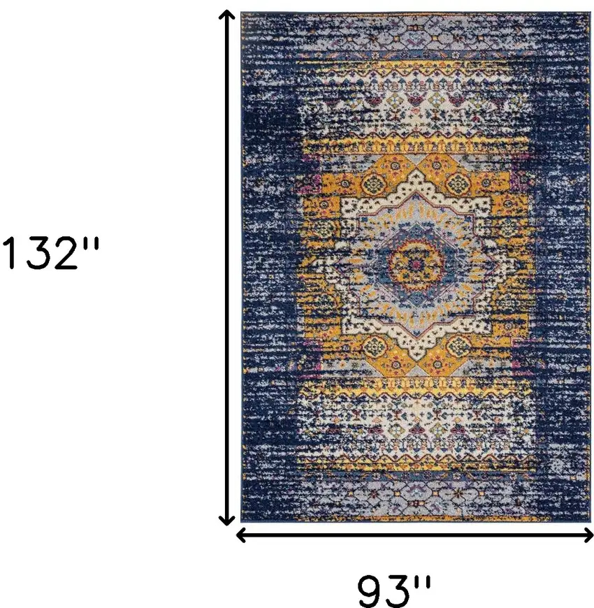 Blue and Orange Medallion Power Loom Area Rug Photo 6