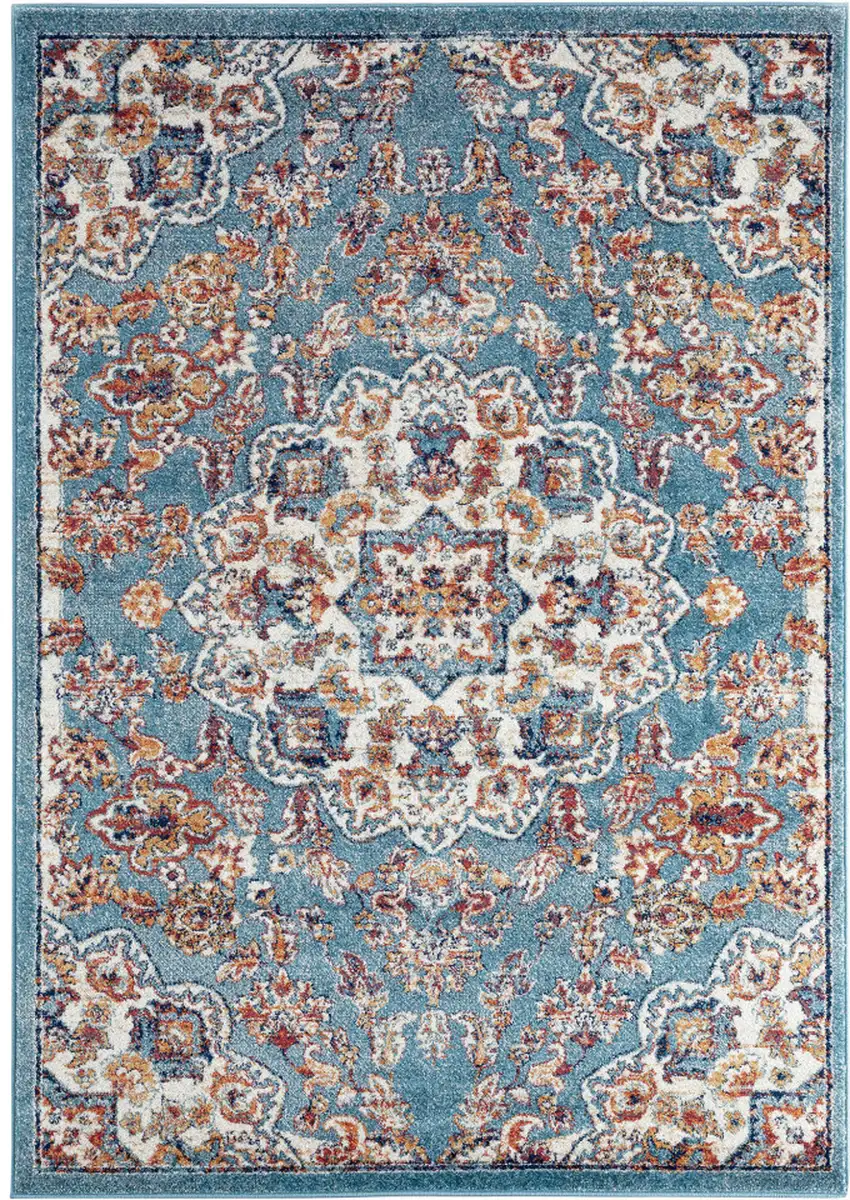Blue and Orange Medallion Power Loom Area Rug Photo 7