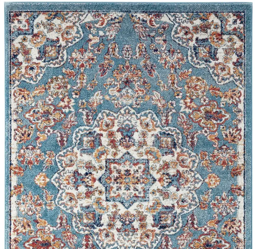 Blue and Orange Medallion Power Loom Area Rug Photo 6