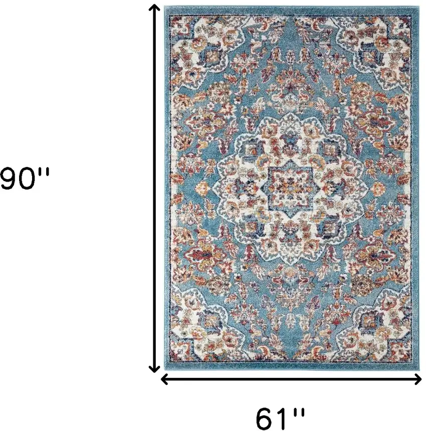 Blue and Orange Medallion Power Loom Area Rug Photo 9
