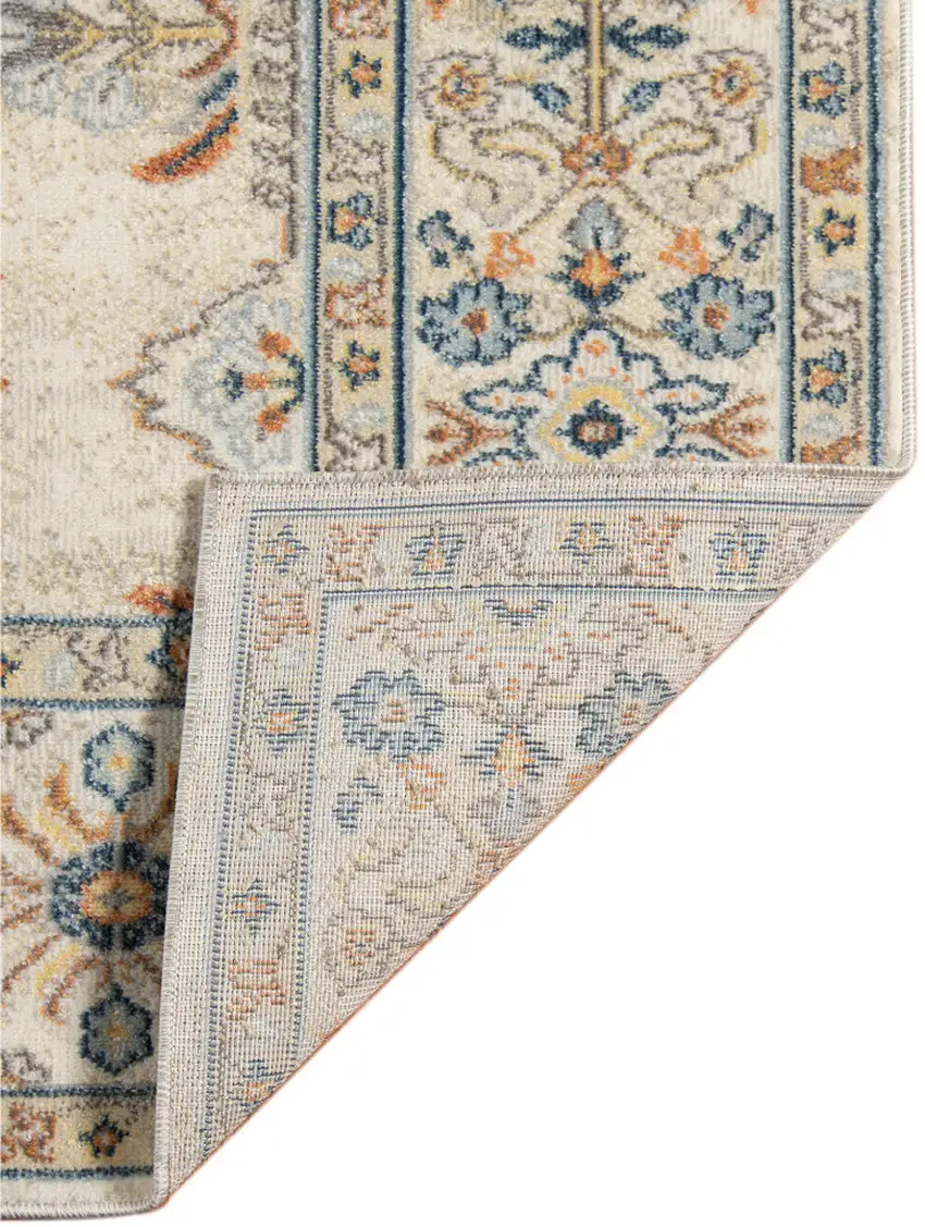 Blue and Orange Medallion Stain Resistant Indoor Outdoor Area Rug Photo 4