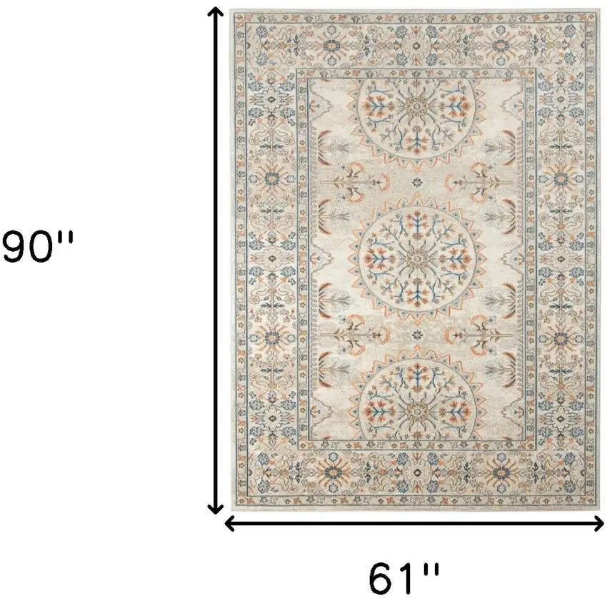 Blue and Orange Medallion Stain Resistant Indoor Outdoor Area Rug Photo 3