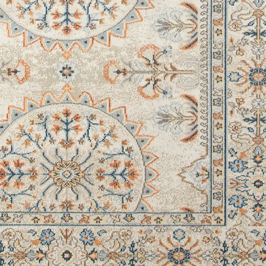 Blue and Orange Medallion Stain Resistant Indoor Outdoor Area Rug Photo 5
