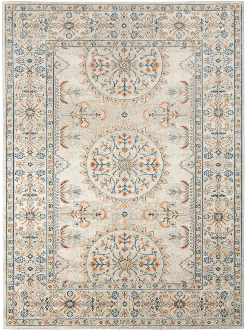 Blue and Orange Medallion Stain Resistant Indoor Outdoor Area Rug Photo 2