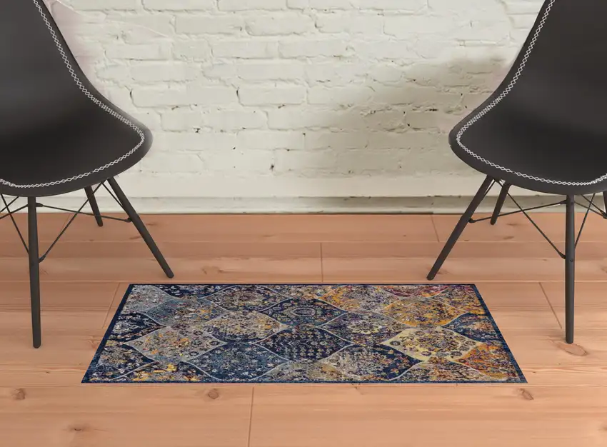 Blue and Orange Moroccan Power Loom Area Rug Photo 3