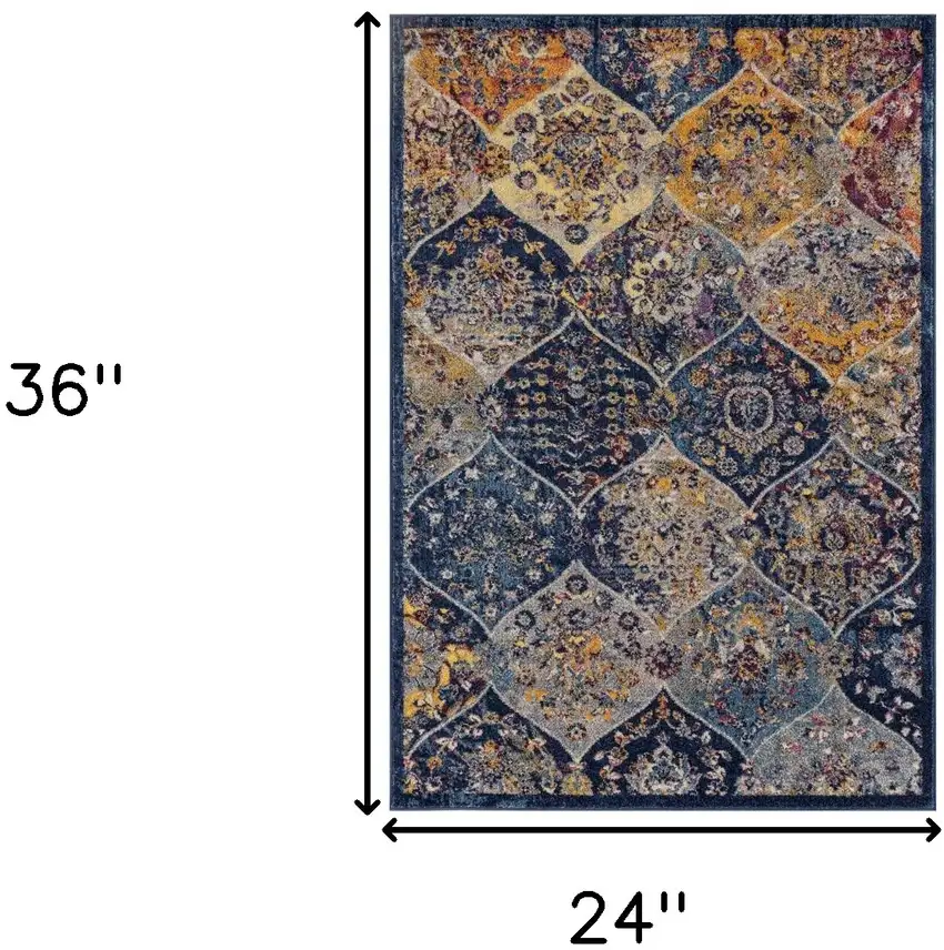 Blue and Orange Moroccan Power Loom Area Rug Photo 6