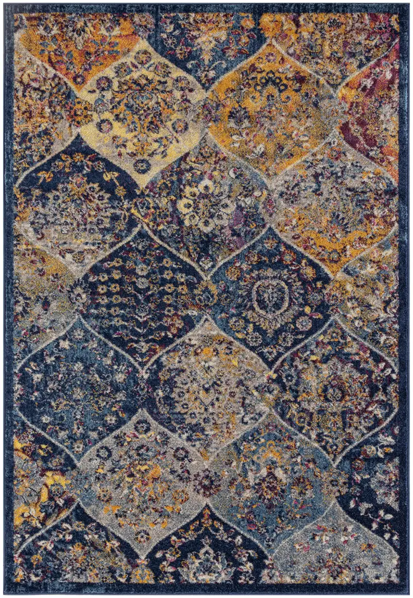 Blue and Orange Moroccan Power Loom Area Rug Photo 1
