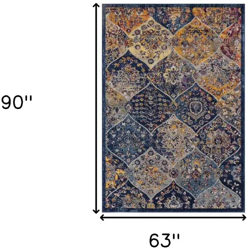 Blue and Orange Moroccan Power Loom Area Rug Photo 6