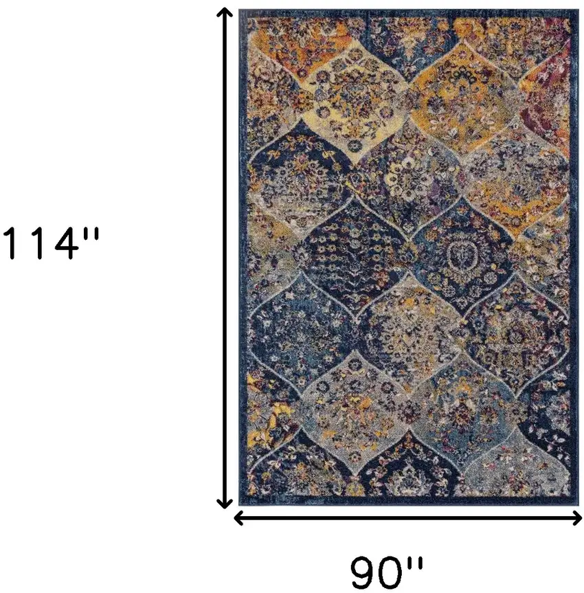 Blue and Orange Moroccan Power Loom Area Rug Photo 6