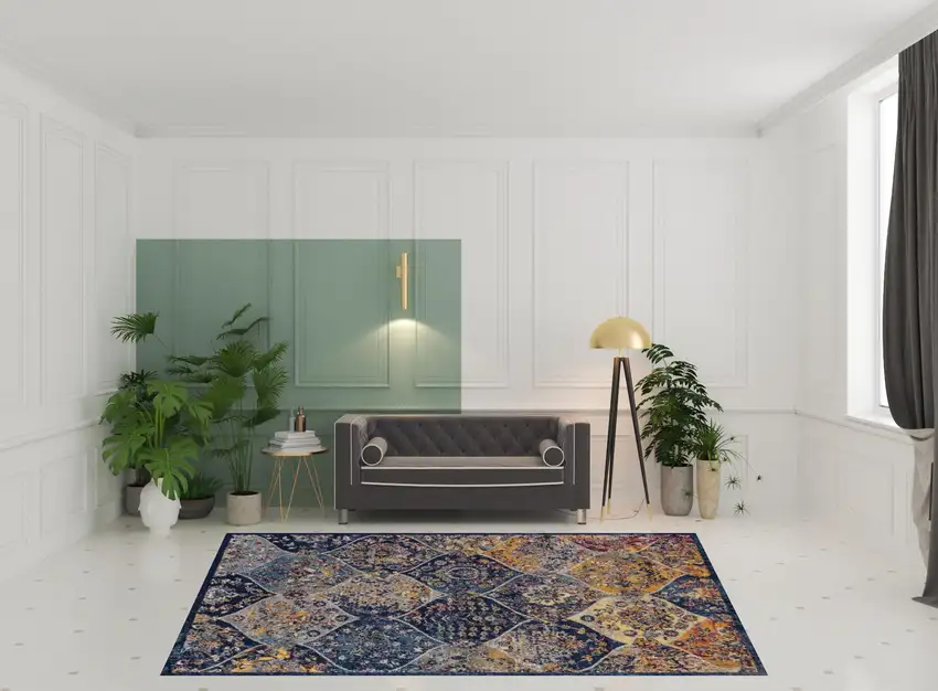 Blue and Orange Moroccan Power Loom Area Rug Photo 3
