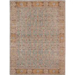 Photo of Blue and Orange Oriental Power Loom Distressed Area Rug