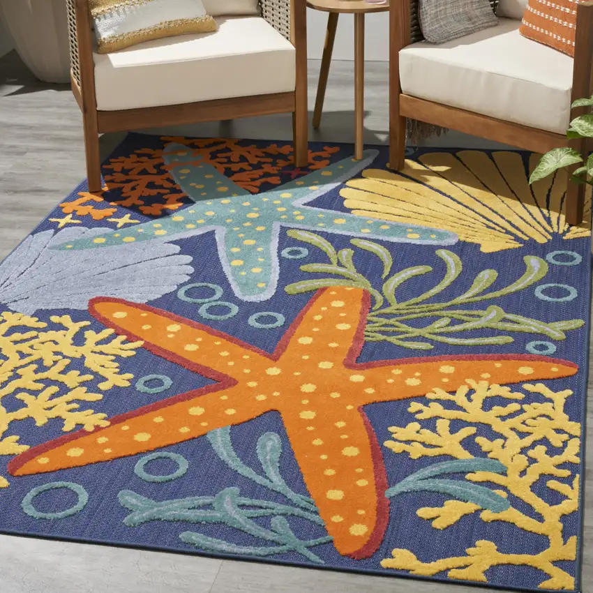 Blue Starfish Indoor Outdoor Area Rug Photo 8
