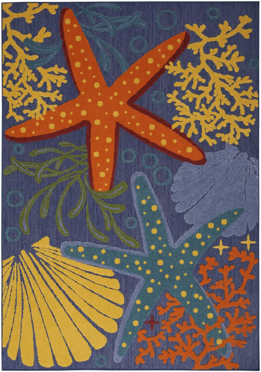 Blue and Orange Starfish Power Loom Area Rug Photo 1