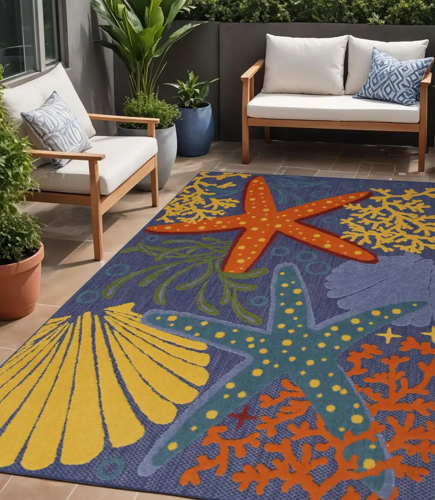 Orange Green and Blue Indoor Outdoor Area Rug Photo 1