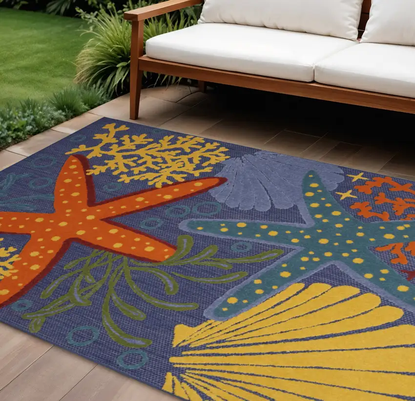 Blue and Orange Starfish Power Loom Area Rug Photo 1
