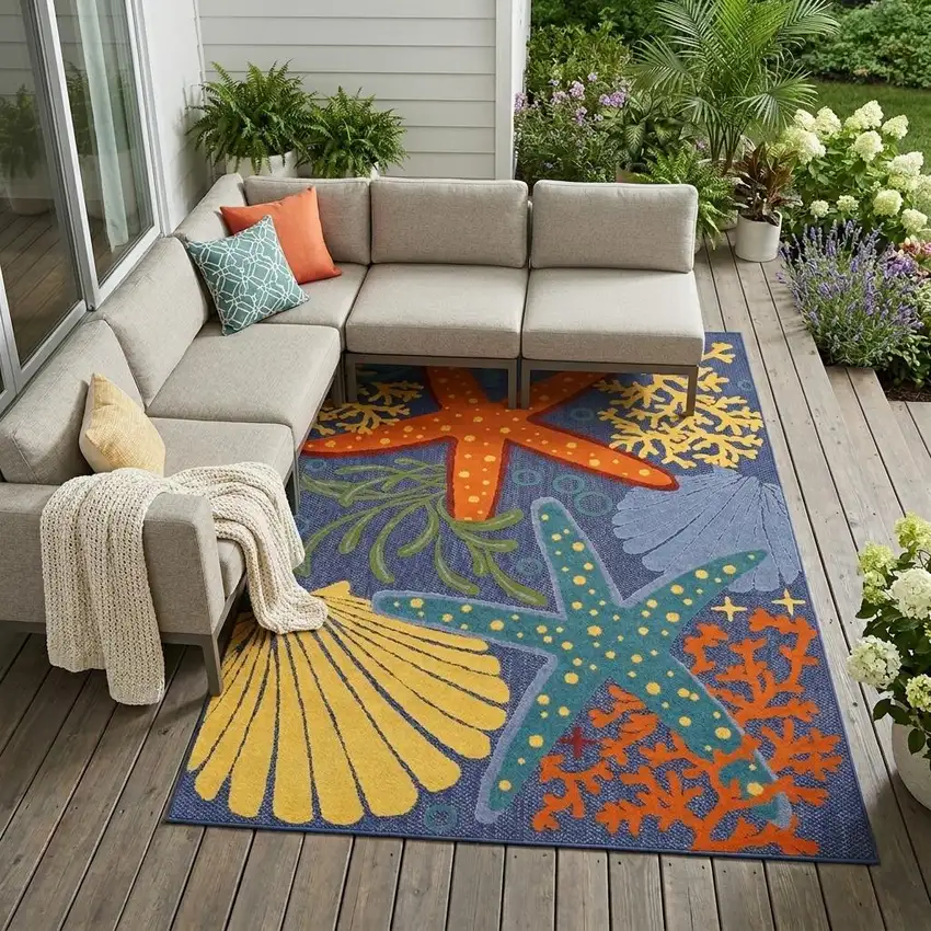 Orange Green And Blue Indoor Outdoor Area Rug Photo 1