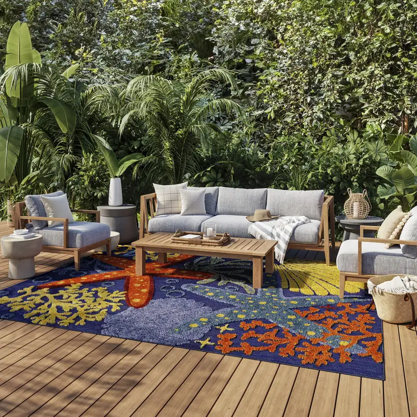 Orange Green And Blue Indoor Outdoor Area Rug Photo 8