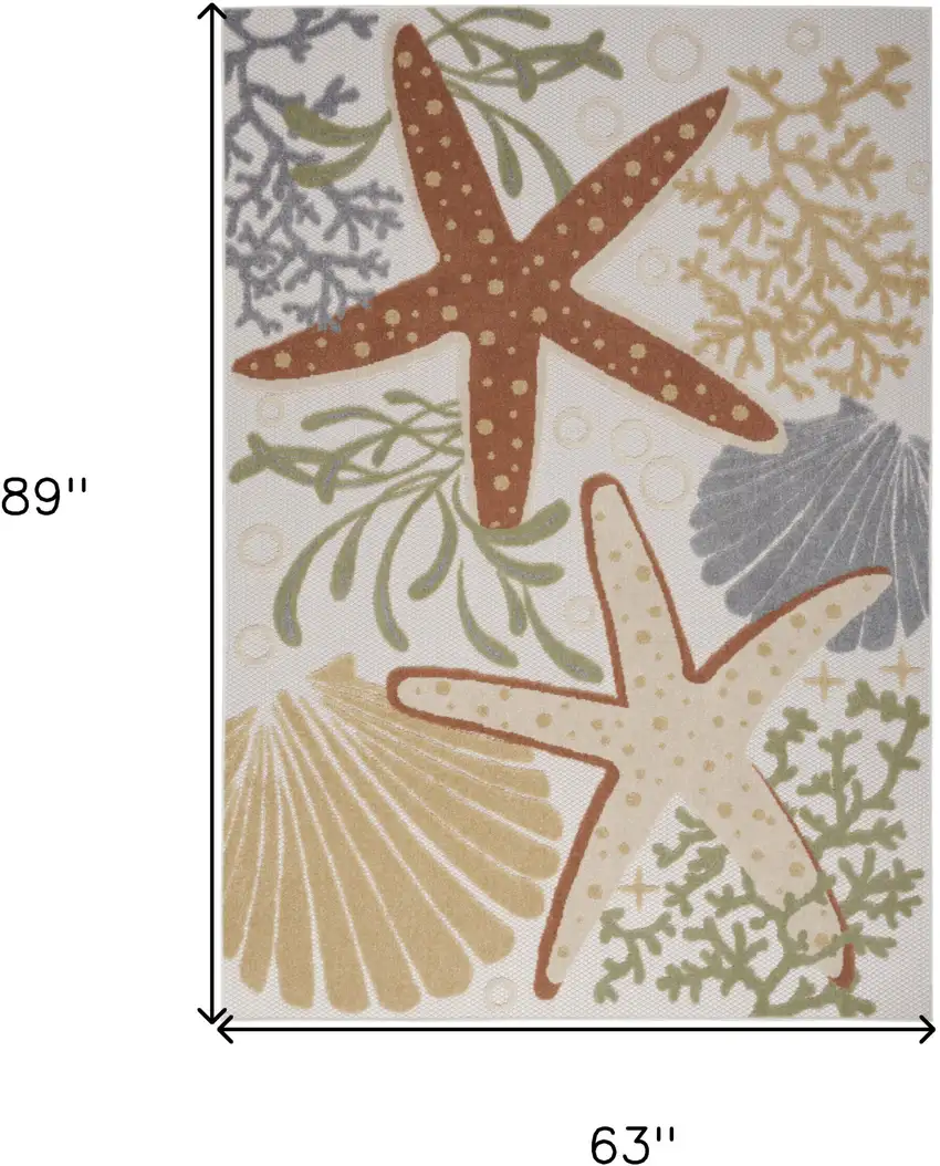 Blue and Orange Starfish Power Loom Area Rug Photo 7